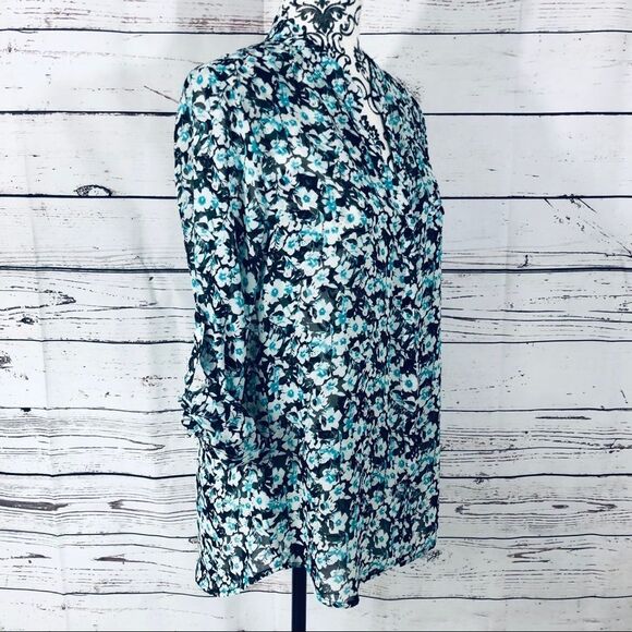 Kut from the Kloth Jasmine Floral Blouse Blue Black White S - Picture 3 of 6